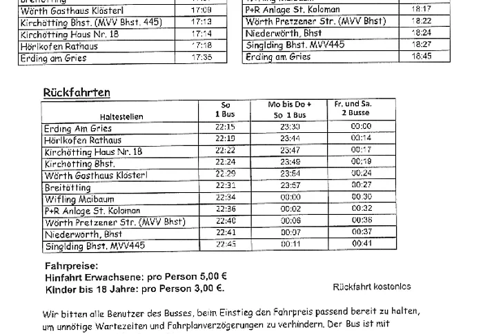 Fahrplan Herbstfestbus 2026 Gemeinde Wörth
